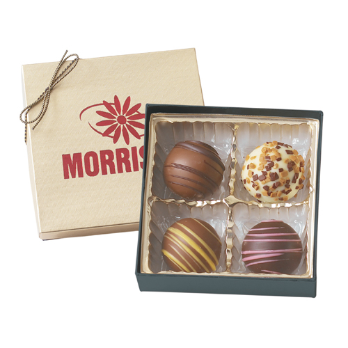 Promotional Chocolates: Custom Chocolate Filled Truffles Gift Box with foil stamping. As low as $7.61 per box in bulk order from gobrandspirit.com