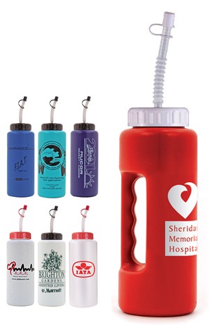 Promotional Drinkware: 32 oz. Grip Bottle with Flexible Straw As low as $1.55 each in bulk order from Brand Spirit