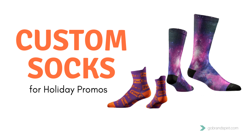 Unique Promotional Product Giveaways: Great idea for holiday business gifts. Custom socks will full color printing. Dye sublimated. Order in bulk from Brand Spirit Inc.