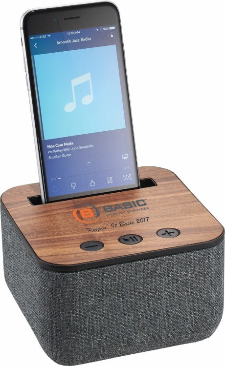 Promotional Products: Shae Fabric and Wood Bluetooth Speaker - As low as $39.98 each in bulk order from Brand Spirit Inc
