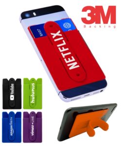 Promotional Products: Union Printed, Silicone Wallet Phone Stand w/3M Backing. Order in bulk from Brand Spirit Inc