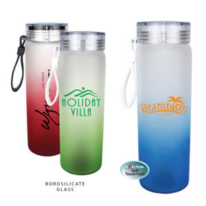 Promotional Drinkware: 20 Oz. Halcyon® Frosted Glass Bottle with Solid Lid. As low as $7.75 each in bulk order from Brand Spirit Inc. located in Atlanta.