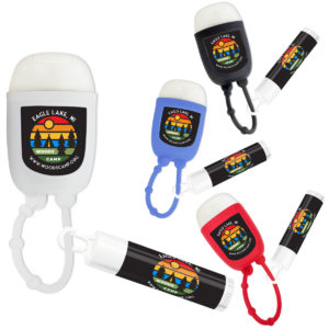 Promotional Outdoor Giveaway: Hand Sanitizer Gel Pocket Bottle and Lip Balm Combo. As low as $2.60 each in bulk order from Brand Spirit Inc.