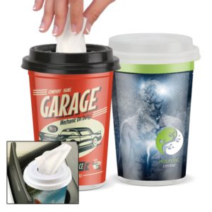Promotional Sales Gifts and Incentives: 40 Facial Tissues in a Plastic To-Go Cup. As low as $1.84 each in bulk order from Brand Spirit Inc