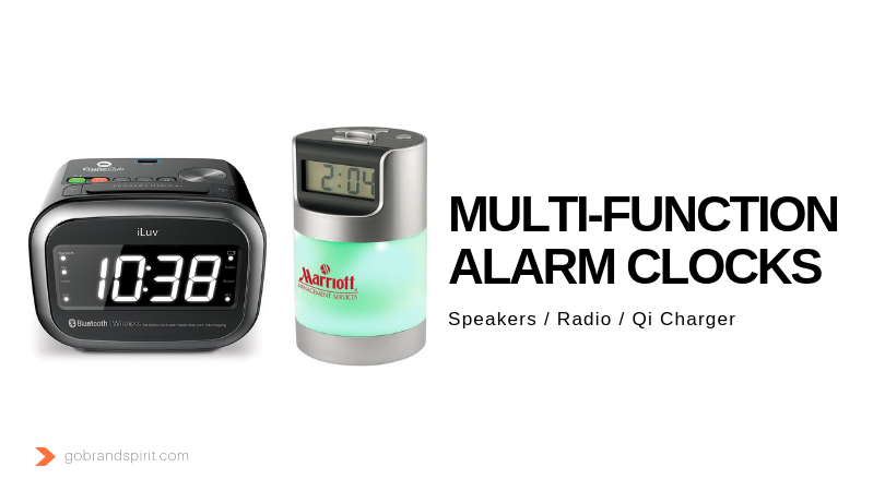 Promotional Multi-function Alarm Clocks. Add your logo. Order in bulk from Brand Spirit Inc