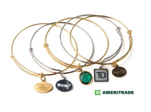 Ideas for Promotional Incentive Gifts for Women: Custom Adjustable Logo Bracelet - Silver/Gold. Order in bulk from Brand Spirit Inc