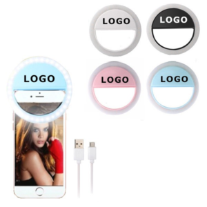 Ideas for Promotional Giveaways for Women - Selfie Ring Light with charger cord. As low as $3.82 each in bulk order from Brand Spirit Inc