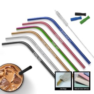 Ideas for marketing in the restaurant industry: Bent Stainless Steel Straws in jute bag or gift box. Order in bulk from Brand Spirit Inc