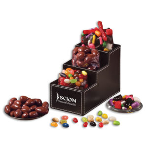 Faux Leather Desk Organizer filled with Gourmet Treats. As low as  38.95 each in bulk order from Brand Spirit Inc.