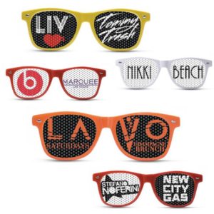 Promotional Custom Pin Hole Sunglasses. Full color printing. As low as $2.16 each in bulk order from Brand Spirit Inc