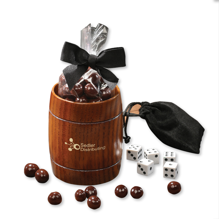 Promotional Food Gift Set: Classic Whiskey Barrel Cup with Barrel-Age Bourbon Cordials. As low as $41.95 each set in bulk order from Brand Spirit Inc.