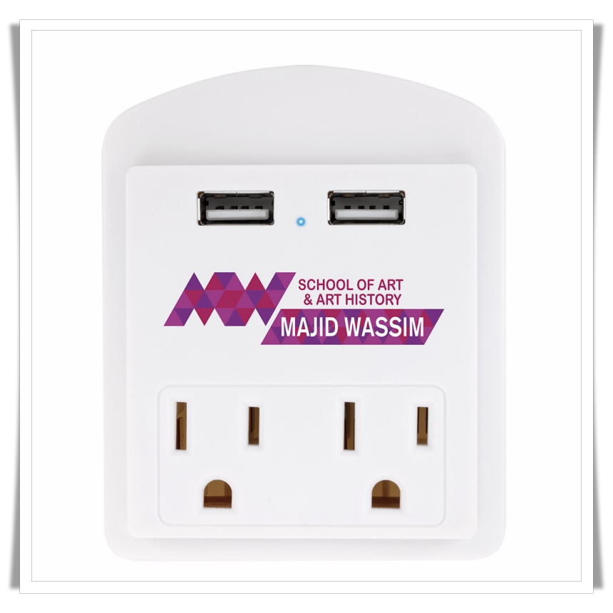 Tech Themed Promotional Product: Modern USB Wall Adapter with Phone Holder. As low as $12.02 each in bulk order from gobrandspirit.com - Brand Spirit Inc