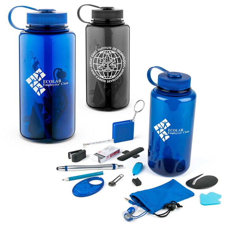 Logo Branded Kits and Gift Sets: New Employee 12-piece Survival Gift Set. As low as $15.99 each set in bulk order from Brand Spirit Inc