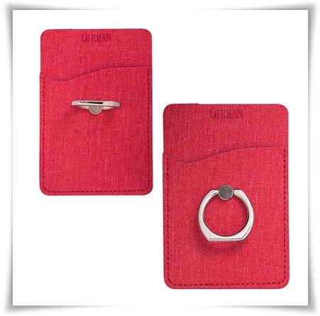 Promotional Cellphone Wallets: LEEMAN™ RFID Phone Pocket with Metal Ring Phone Stand. As low as $3.35 each in bulk order from Brand Spirit Inc