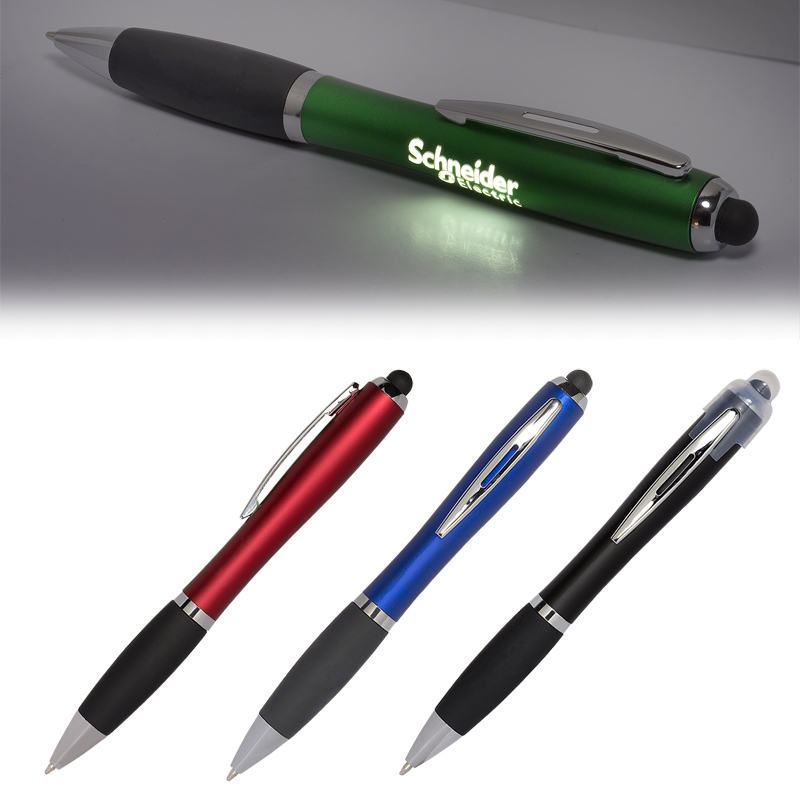 Promotional Pens with light up logo: Budget Light-Up-Your-Logo Pen / Stylus. As low as $1.55 each in bulk order from Brand Spirit Inc.