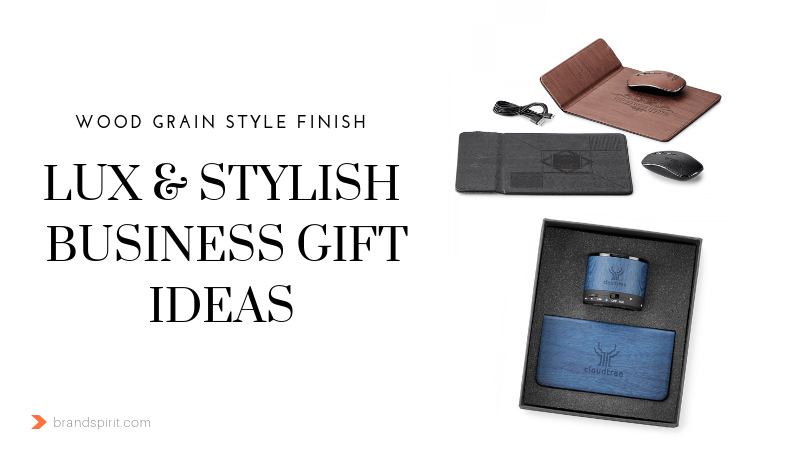 Business Gift Idea: Wood grain finish on computer accessories, journals, and speakers. Add your logo and order in bulk from Brand Spirit Inc