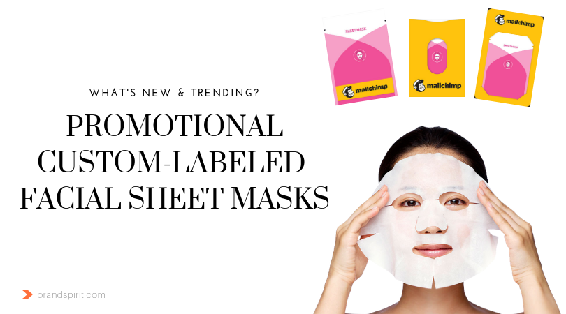 Trendy Promotional Giveaways and Gift idea: Custom-labeled face sheet mask. Add full color logo on the card, sleeve, or label. Great for beauty brands and lifestyle brands. Order in bulk from Brand Spirit Inc.
