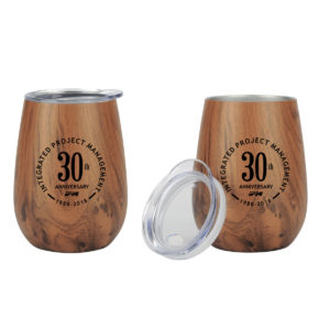 Trendy Drinkware with Logo Branding Option: Stainless Steel And Copper Lined Vacuum Wine Wood Tumbler. As low as $10.25 each in bulk order from Brand Spirit Inc.