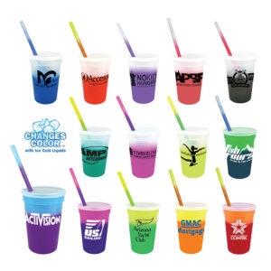 Promotional Reusable Stadium Cups: 17 oz. Mood Stadium Cup/Straw/Lid Set. Changes color with cold drinks. Reusable and eco-friendly. Add your logo and order in bulk from Brand Spirit Inc 