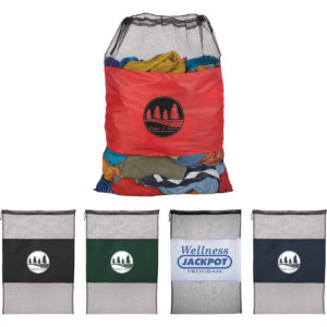 Promotional Gifts for College and University Students: Add your logo on the Mesh Laundry Cinch Bag. As low as $3.15 each in bulk order from Brand Spirit Inc.
