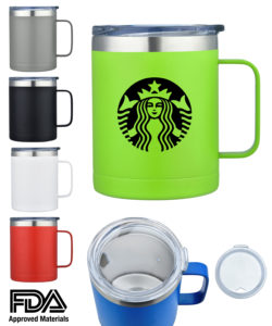 Trendy Logo Branded Drinkware: 14oz Double Wall Stainless Steel Mug Vacuum. As low as $12.02 each in bulk order from Brand Spirit Inc