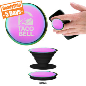 Trendy Promotional Tech Accessories for Women: Iridescent PopSockets with logo engraving. As low as $9.98 each in bulk order from Brand Spirit Inc.