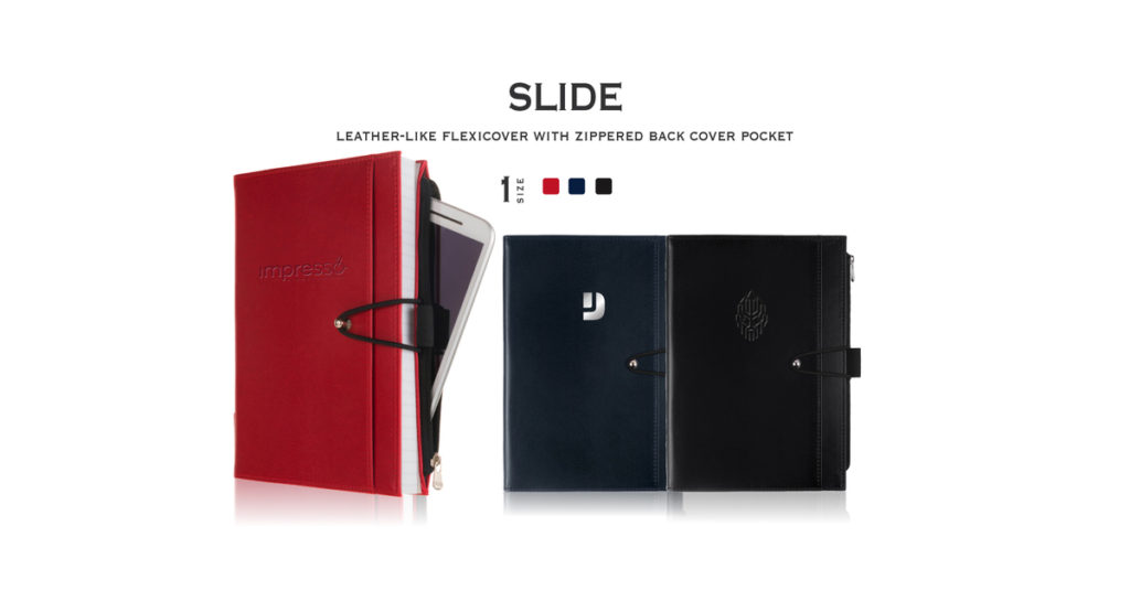 Promotional Custom Journal: SLIDE Journal. As low as  $15.65 each in bulk order from Brand Spirit Inc.