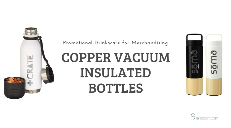 Copper Vacuum Insulated Bottles with logo imprinting. Order in bulk for merchandising. Ships from the US - Brand Spirit Inc
