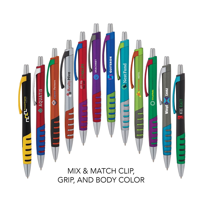 Unique Promotional Pens that you can customize for swag needs, trade shows, sales tools, and office supplies. Mix and match the grip, clip, and barrel on the Apex  Ballpoint Pen.