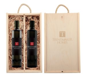 Business Gift Ideas: Rustic Laser Engraved Wood Box Balsamic Vinegar & Olive Oil. As low as  $68.98 each in bulk order from Brand Spirit Inc.
