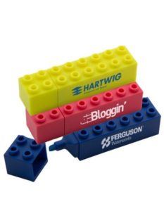 Custom Building Block Highlighter Pens. Giveaway ideas for Autism Month. Add logo and order in bulk.