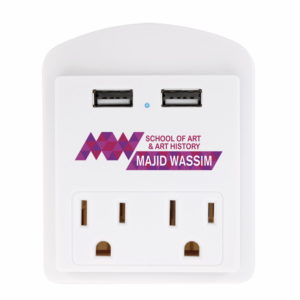 Employee Gift Idea: Modern USB Wall Adapter with Phone Holder. Add your logo and order in bulk from Brand Spirit.