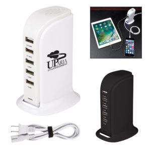 Promotional Tech Gifts for Business: 5-Port USB Hub Tower. Order in bulk from Brand Spirit.