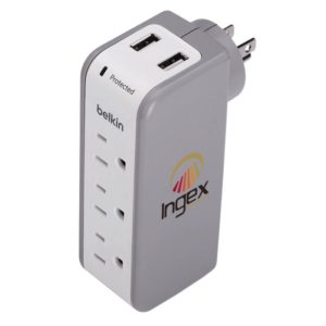 Promotional Tech Gift Idea: Belkin 3 Outlet Surge Protector with USB Ports. Add your logo and order in bulk from Brand Spirit.