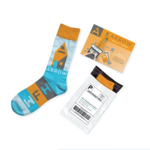 Direct Mail Gift Ideas: Work-from-Home Care Package. Comes with custom dress socks, postcards, and USPS mailer. We ship it for you - Brand Spirit