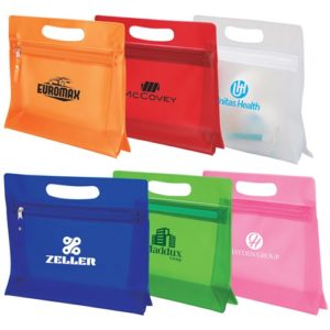 Promotional Vinyl Pouch: Zip-n-Grip Accessory Pouch. Order in bulk and add your logo via Brand Spirit.