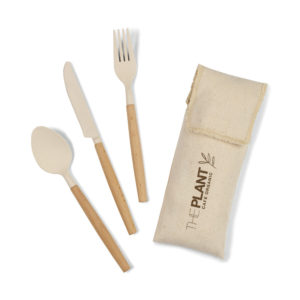 Trending Corporate Gift Ideas for the Summer: Gaia Bamboo Fiber Cutlery Set. Add your logo and order in bulk from Brand Spirit.