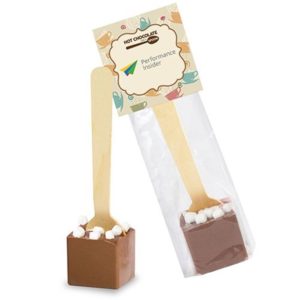 Edible Gifts for Promotions and Corporate Gifts: Hot Chocolate on a Spoon in Header Bag. Add custom label, choose your flavor, and order in bulk from Brand Spirit.