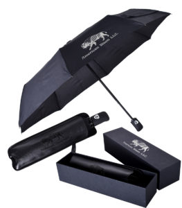 Promotional Folding Umbrella: Luxe Gift Umbrella with Vegan Leather Case. Order in bulk from Brand Spirit.