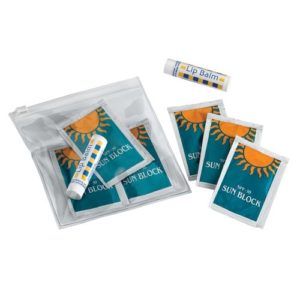 Promotional Golf Gifts: Sunscreen Kit with Lip Balm. Add your logo and order in bulk from Brand Spirit.