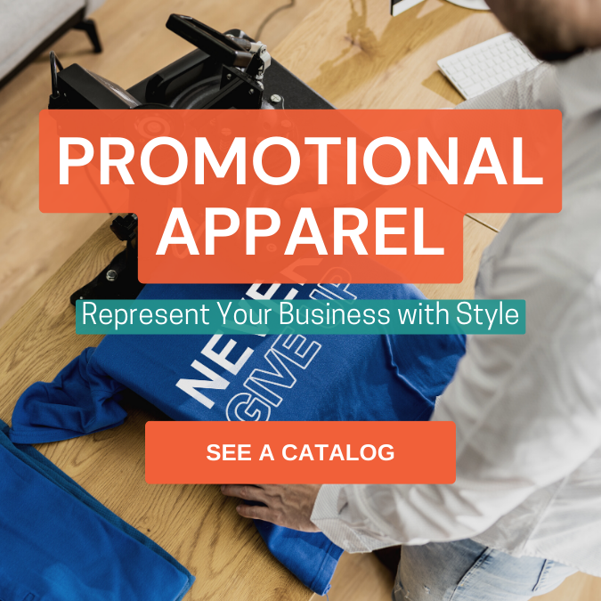 Order the best quality promotional apparel from embroidered shirts to full custom socks with your logo on it.