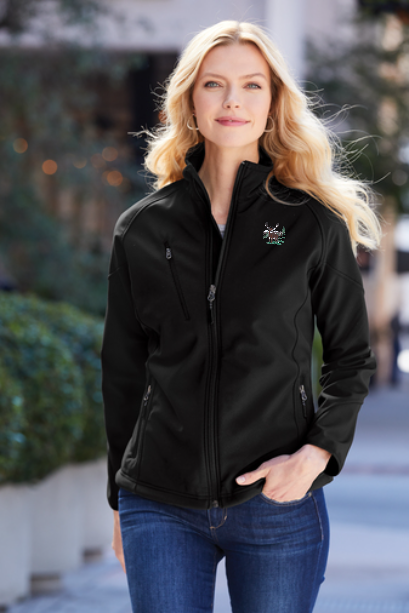 Stylish Soft Shell Jacket for Team Uniform: L705 Ladies Textured Soft Shell with logo branding.