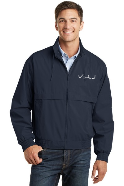 Branded Soft Shell Jacket for Company Uniforms that Look Good: Classic Poppin Jacket in blue and black. Embroider or screenprint your logo.