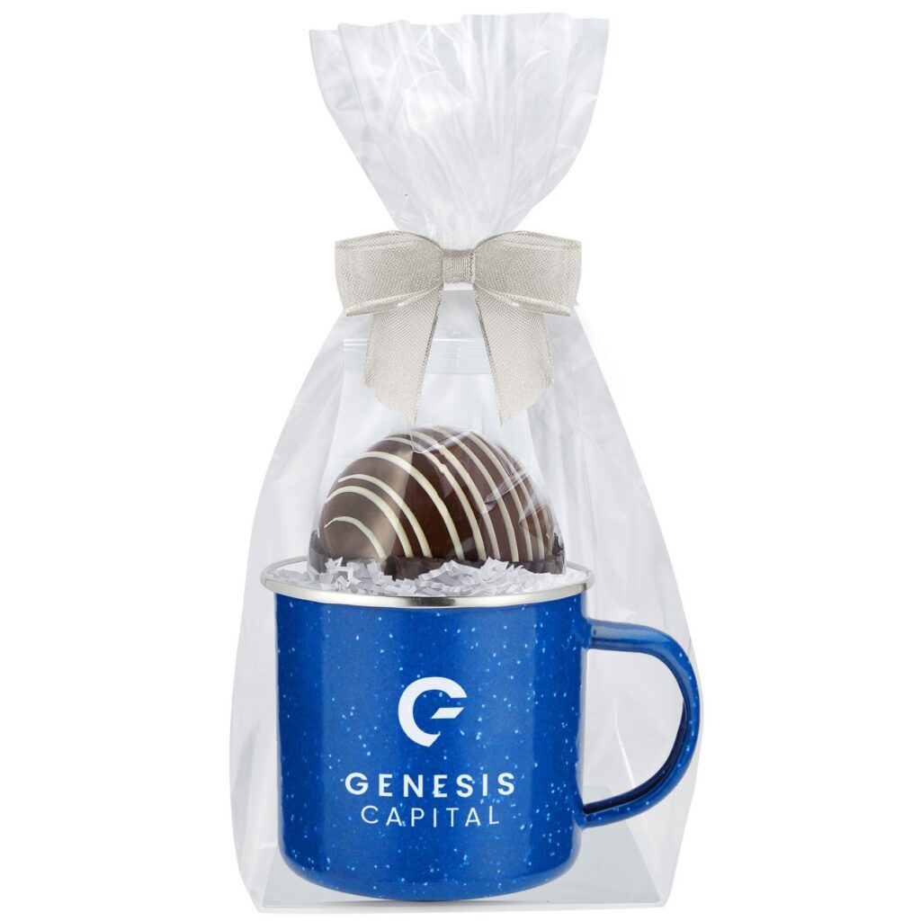 Desk Drop Gifts for Meetings and Conferences - 16 oz Speckled Mug Set with Milk Chocolate Bomb