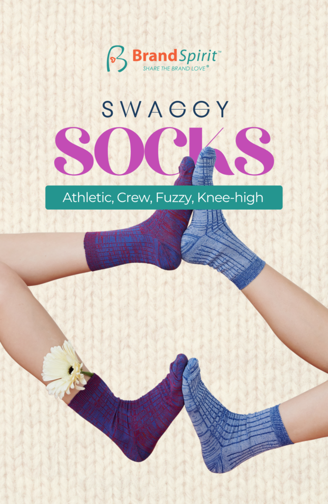 Custom branded socks for promotions, merchandising, and giveaways by Brand Spirit. Kitting and Fulfillment offered.