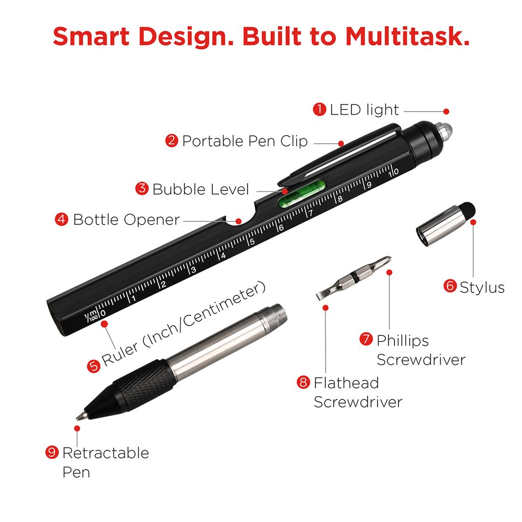 New Hire Onboarding Kit Ideas for Logistics Companies to give away with the Safety Handbook: Best Buddy Tools ® 9-in-1 Multi-Tool Pen