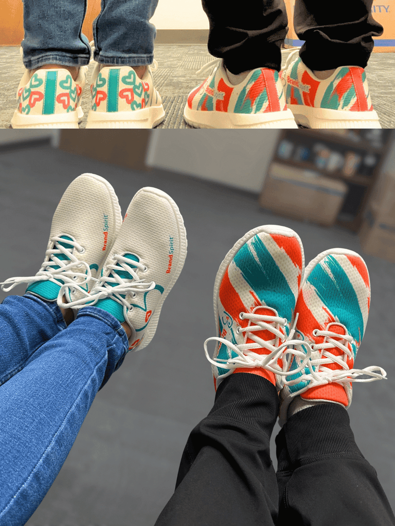 Custom sneakers exclusively designed for and by Brand Spirit as part of their team uniform.